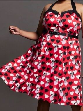 Disney Mickey Mouse Minnie Hearts Retro Halter Dress 3X Pinup Rockabilly Plus
